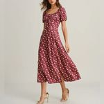 Rihoas Wine Red Floral Square Neck Puffed Sleeve Midi Dress Photo 3