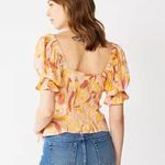 Nine West Twist Front Fluffy Sleeves Blouse Yellow Multi Size OX Photo 0