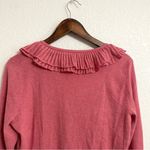 Talbots Womens Cardigan Sweater Pink V-Neck Button Ruffle Neckline Size Large Photo 3