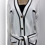 NWOT Aaron & Amber White Cardigan with Black Trim and Belt Women size Large Photo 8