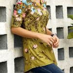 Reborn NY Collection Chartreuse Floral 3 Quarter Sleeve Mini Dress Tunic Top L Green Size L Photo 3