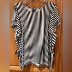 Bobeau  Vertical Stripe Flutter Sleeve Side Tie Top Black and Ivory‎ Size 3X Photo 4