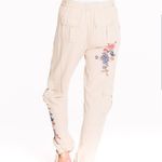 Paparazzi by Biz Floral Embroidered Linen Cargo Jogger Pant Cream Medium Photo 2