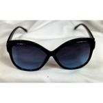 Chic Large Cats Eye Black Frame Blue Lens Sunglasses Photo 1