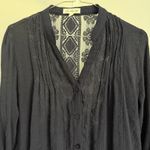 Active USA sz L Black Boho Lace Back Blouse Cottagecore Button Top Photo 1