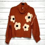 POL  Knit Sweater Small Orange Floral Daisy Cozy Turtleneck Pullover Photo 0