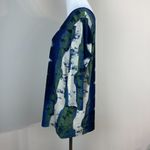 Clara Sun Woo Top Small Blue Green Gray Artsy Pattern Jersey Stretch 3/4 Sleeve Photo 6