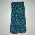 Midnight sky  Women's Floral Green Blue Lightweight Wide Leg Pull On Pants Medium Photo 1