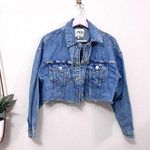 ZARA  Blue Distressed Cropped Denim Jacket Size S Photo 0