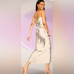 NWTS🌹THE OCCASION L🌹ELITE LINE SLEEK CHAMPAGNE SATIN DRAPED FRONT OPEN BACK MAXI Silver Size L Photo 7