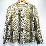 Chico's Chico’s Olive Gold Bronze & Ivory Animal Striped Button Front Jacket Size 1/M Photo 0