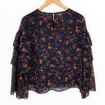 Madewell Tiered Ruffle-Sleeve Top in Climbing Vine Navy Floral size Small Photo 8