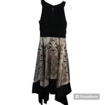 Melrose Black Beige Paisley Asymmetrical Dress Handkerchief Satin Size 8 Photo 1