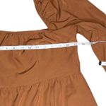 Exlaura Women's Brown Square Neck Puff Sleeve Midi Dress Smocked Back Zip Up XXL Photo 5