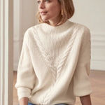 Sézane Sezane Zack Wool Blend Cable Knit Mockneck Sweater Ecru size S Photo 0