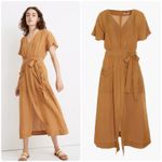 Madewell Womens Size 00 Linen Blend Dolman Sleeve Tie Waist Midi Dress Toffee Photo 1