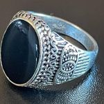 Cute black obsidian S925 silver ring size 7.5 Photo 2