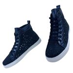 Lady Couture Flat Laser Cut High Top Bling Rhinestone Sneaker Navy Women's Size Blue Size 9 Photo 1