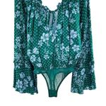 Free People One on One Flare Sleeve Floral Dot Long Sleeve Bodysuit Green Photo 9
