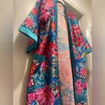 American Vintage VTG 70s 80s Heather Collection Hot Pink & Teal Blue Florl Kimono Robe Bathrobe Photo 8