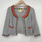 Free People Beaded Cotton Jacket Seersucker Navy Orange Boho Preppy Womens 2 Photo 0