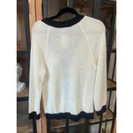 H&M  ribbed knit cardigan button down vneck contrast trim cream black preppy Photo 4