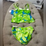 Y2K Tropical‎ Floral Tankini Swimsuit Green Size 10 Photo 4