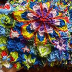 90s VINTAGE RAINBOW “POPCORN” CRINKLE BLOUSE Blue Size M Photo 1