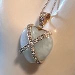 14K Gold Jade & Diamond Heart Pendant Necklace Photo 12