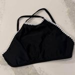 Aerie HighNeck Crop Crochet Trim Bikini Top Womens Medium Black CrossBack Padded Photo 0