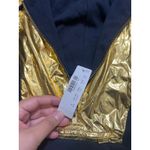 J.Crew NWT Women J.‎ Crew Blue Gold Foil Hood Quarter Zip Sweatshirt Hoodie S Anorak Photo 4