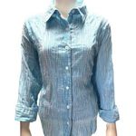Coldwater Creek Womens Blue and White Gingham Button Up Shirt XL Photo 0