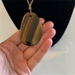 Vintage Large Statement Tigers Eye GemStone Pendant Boho Layering Necklace Brown Photo 2