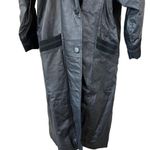 Vintage Greg Bell Leather 80’s Matrix Black Paisley Patchwork Long Trench Coat Size L Photo 2