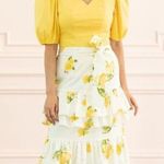 Rachel Parcell Summer White Yellow Green Lemon Ruffle Tierd Midi Dress Skirt Photo 0