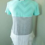 💖Small Teal And Grey Striped Shortsleeve Shirt White Photo 1