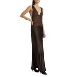 NWT Ronny Kobo Silk Charmeuse & Lace Maxi Dress Size XL Brown Photo 9