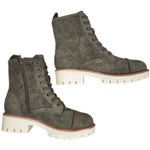 MIA Womens Olive Green Perforated Lace Up Ankle Boots Lug Heel Side Zip 6.5 NEW Photo 2