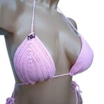 Handmade Nikita Naomi Crochet Swimwear Alize Pink Triangle Bikini TOP Size Small Photo 3