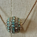 Gold tone green rhinestone bead pendant necklace Photo 0