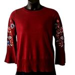 NWOT Belle by Kim Gravel Burgundy Embroidered Floral Bell Sleeve Sweater Size 8 Red Photo 1