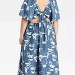 A New Day Tie Dye Print Blue Square Neck Short Flutter Sleeves Midi Dress Sz XXL Photo 2