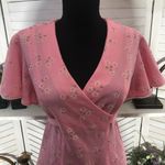 Vintage 60s 70s Mini Dress Pink Daisy Floral Flutter Sleeves M Size M Photo 10