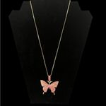 Rose Gold Tone Rhinestones Butterfly Pendant Necklace Estate Bling Pink Photo 4