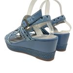 Sundance  Pampil Wedge Sandals Cut Out‎ Embroidered Leather Blue Size 39 US 8 Photo 5