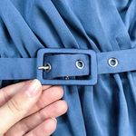 Kate Spade  • Belted Satin Midi Dress ruffle trim short sleeve Antique Blue Photo 6