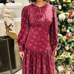 DEREK LAM COLLECTIVE Red Floral Chiffon Keyhole Empire Waist Midi Dress Size 44 Photo 3