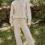 The Great Sherpa Cropped Sweatpant Ditsy Floral Embroidered ~ Washed White L NWT Photo 0