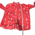 LL Bean Shirt Button Front Size 3X Blouse Sailing Fish Nautical Roll Tab Sleeve Orange Photo 8