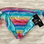 California Waves Pastel Rainbow Stripes Glitter Tie Sides Bikini Bottoms Sz XL Photo 1